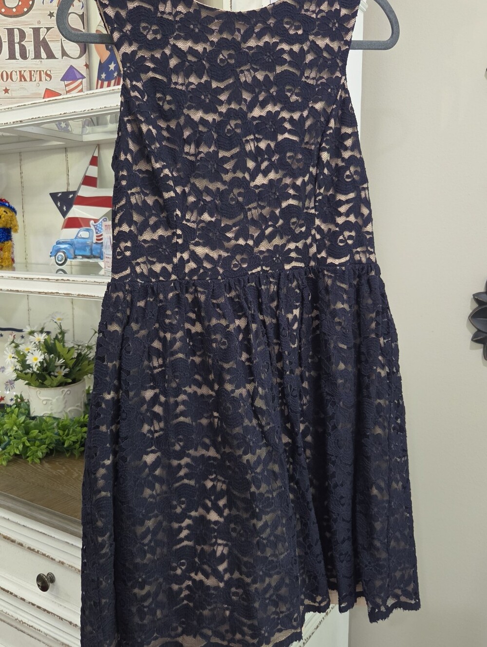 Sleeveless Navy Lace Fit & Flare Dress